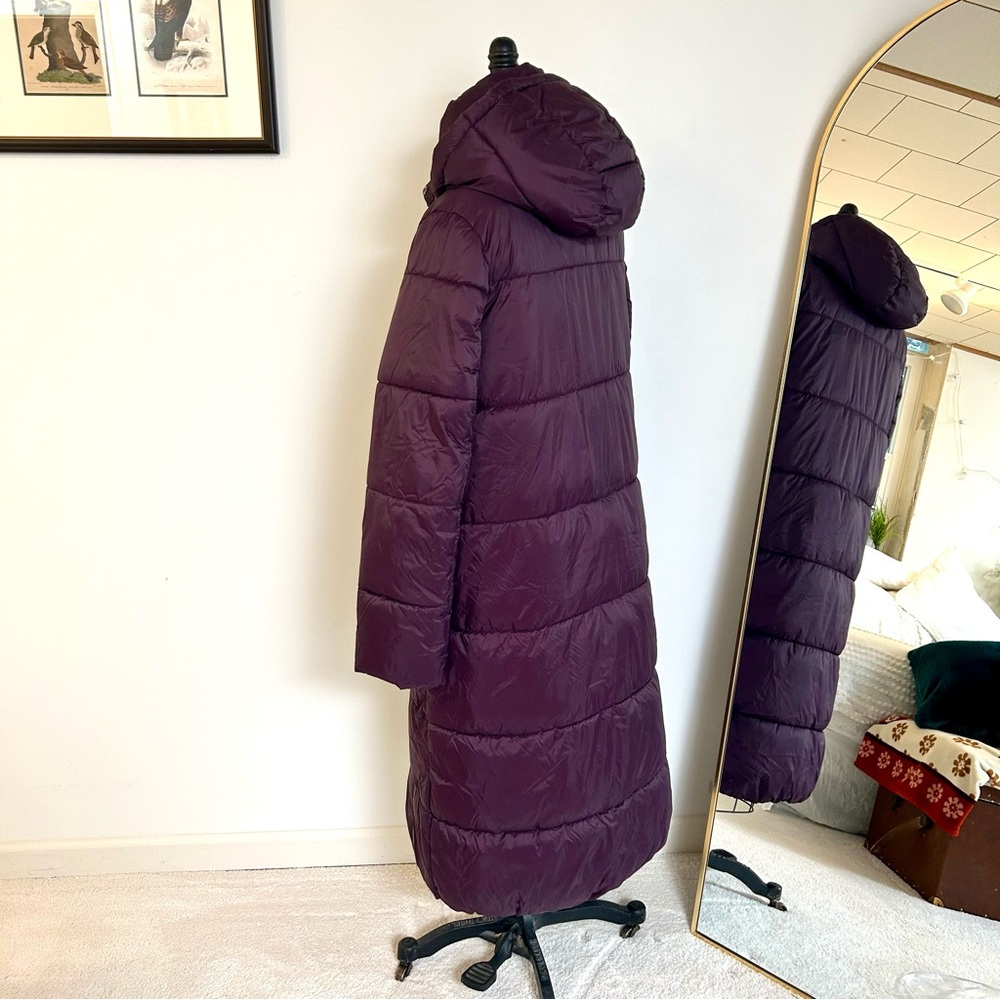 Banana Republic Dark Purple Long Hooded Oversized Puffer Jacket Sz Small Tall - Picture 4 of 10